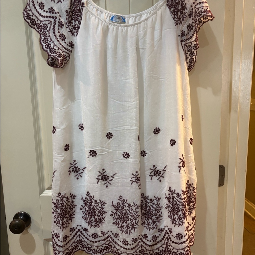 White and Purple Embroidered Kids Dress